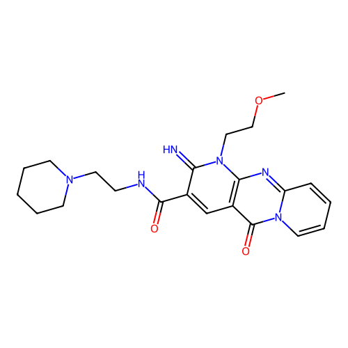 2-imino-1-(2-methoxyethyl)-5-oxo-N-(2-piperidinoethyl)-1,5-dihydro-2H-dipyrido[1,2-a:2,3-d]pyrimidine-3-carboxamide structure