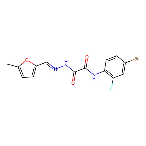 N-(4-bromo-2-fluorophenyl)-N'-[(E)-(5-methylfuran-2-yl)methylideneamino]oxamide structure