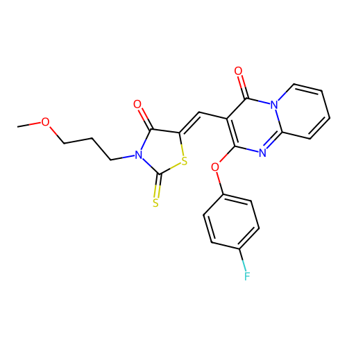2-(4-fluorophenoxy)-3-{(Z)-[3-(3-methoxypropyl)-4-oxo-2-thioxo-1,3-thiazolidin-5-ylidene]methyl}-4H-pyrido[1,2-a]pyrimidin-4-one structure