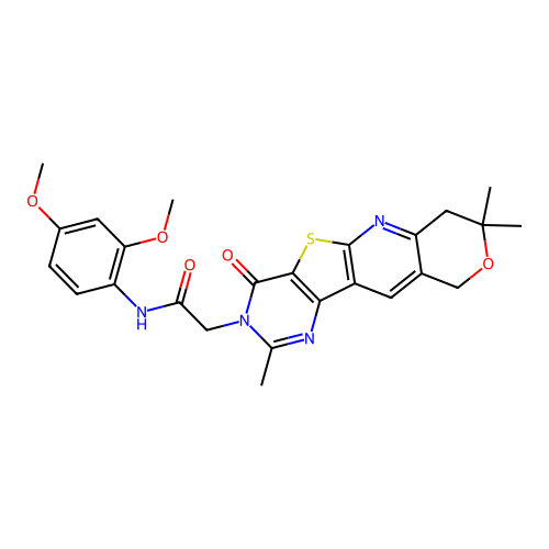 N-(2,4-dimethoxyphenyl)-2-(2,8,8-trimethyl-4-oxo-4,7,8,10-tetrahydro-3H-pyrano[3'',4'':5',6']pyrido[3',2':4,5]thieno[3,2-d]pyrimidin-3-yl)acetamide structure