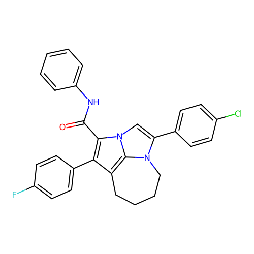 4-(4-chlorophenyl)-1-(4-fluorophenyl)-N-phenyl-5,6,7,8-tetrahydro-2a,4a-diazacyclopenta[cd]azulene-2-carboxamide structure