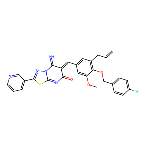 (Z)-6-(3-allyl-4-((4-fluorobenzyl)oxy)-5-methoxybenzylidene)-5-imino-2-(pyridin-3-yl)-5H-[1,3,4]thiadiazolo[3,2-a]pyrimidin-7(6H)-one structure