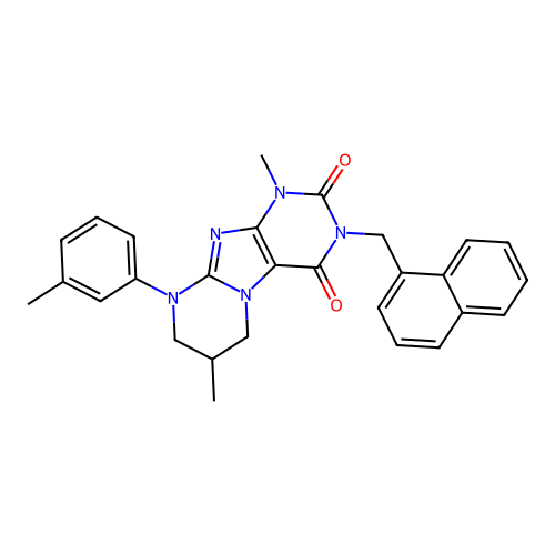 1,7-dimethyl-9-(3-methylphenyl)-3-(naphthalen-1-ylmethyl)-6,7,8,9-tetrahydropyrimido[2,1-f]purine-2,4(1H,3H)-dione structure