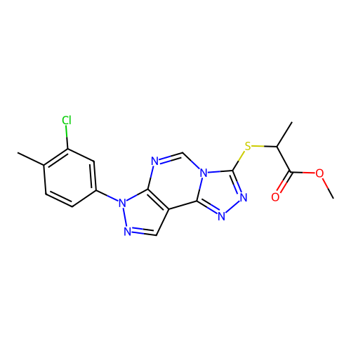 methyl 2-((7-(3-chloro-4-methylphenyl)-7H-pyrazolo[4,3-e][1,2,4]triazolo[4,3-c]pyrimidin-3-yl)thio)propanoate structure