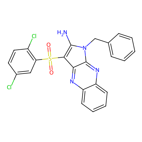 1-benzyl-3-((2,5-dichlorophenyl)sulfonyl)-1H-pyrrolo[2,3-b]quinoxalin-2-amine structure