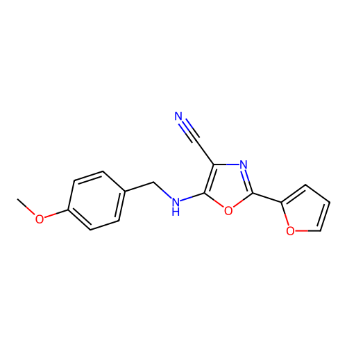 2-(Furan-2-yl)-5-[(4-methoxybenzyl)amino]-1,3-oxazole-4-carbonitrile structure