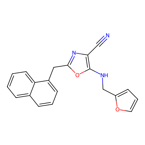5-[(Furan-2-ylmethyl)amino]-2-(naphthalen-1-ylmethyl)-1,3-oxazole-4-carbonitrile structure
