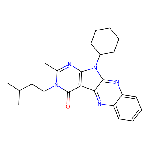 11-cyclohexyl-2-methyl-3-(3-methylbutyl)-3,11-dihydro-4H-pyrimido[5',4':4,5]pyrrolo[2,3-b]quinoxalin-4-one structure