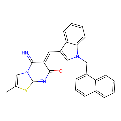 (6Z)-5-imino-2-methyl-6-[[1-(naphthalen-1-ylmethyl)indol-3-yl]methylidene]-[1,3]thiazolo[3,2-a]pyrimidin-7-one structure