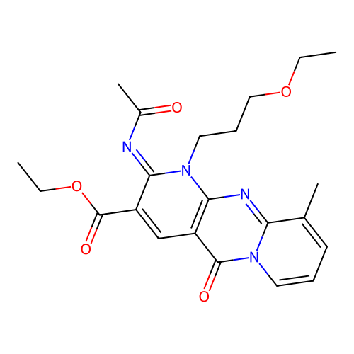 (Z)-ethyl 2-(acetylimino)-1-(3-ethoxypropyl)-10-methyl-5-oxo-2,5-dihydro-1H-dipyrido[1,2-a:2',3'-d]pyrimidine-3-carboxylate structure