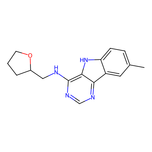 8-methyl-N-(tetrahydrofuran-2-ylmethyl)-5H-pyrimido[5,4-b]indol-4-amine structure