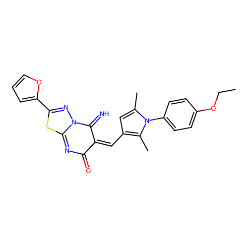 (E)-6-((1-(4-ethoxyphenyl)-2,5-dimethyl-1H-pyrrol-3-yl)methylene)-2-(furan-2-yl)-5-imino-5H-[1,3,4]thiadiazolo[3,2-a]pyrimidin-7(6H)-one structure