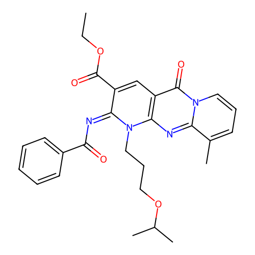 (Z)-ethyl 2-(benzoylimino)-1-(3-isopropoxypropyl)-10-methyl-5-oxo-2,5-dihydro-1H-dipyrido[1,2-a:2',3'-d]pyrimidine-3-carboxylate structure