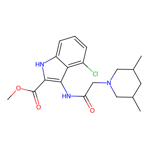 methyl 4-chloro-3-(2-(3,5-dimethylpiperidin-1-yl)acetamido)-1H-indole-2-carboxylate structure