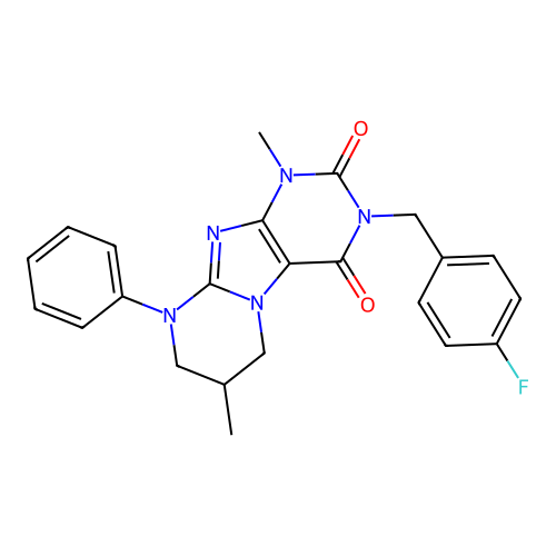 3-(4-fluorobenzyl)-1,7-dimethyl-9-phenyl-6,7,8,9-tetrahydropyrimido[2,1-f]purine-2,4(1H,3H)-dione structure
