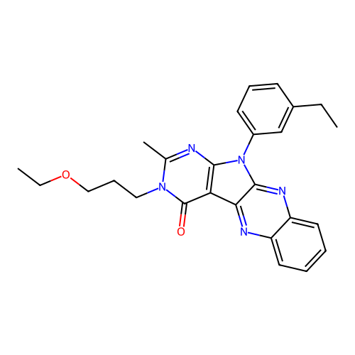 3-(3-ethoxypropyl)-11-(3-ethylphenyl)-2-methyl-3,11-dihydro-4H-pyrimido[5',4':4,5]pyrrolo[2,3-b]quinoxalin-4-one structure