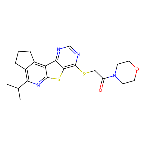 1-(morpholin-4-yl)-2-{[4-(propan-2-yl)-2,3-dihydro-1H-cyclopenta[4',5']pyrido[3',2':4,5]thieno[3,2-d]pyrimidin-7-yl]sulfanyl}ethanone structure
