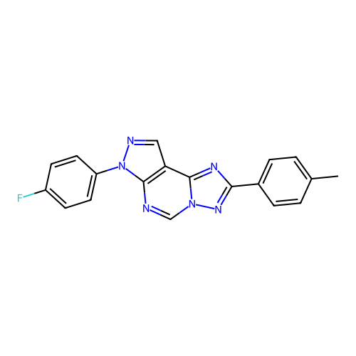 7-(4-fluorophenyl)-2-(p-tolyl)-7H-pyrazolo[4,3-e][1,2,4]triazolo[1,5-c]pyrimidine structure