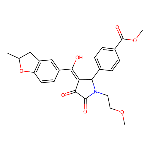 methyl 4-[3-[hydroxy-(2-methyl-2,3-dihydro-1-benzofuran-5-yl)methylidene]-1-(2-methoxyethyl)-4,5-dioxopyrrolidin-2-yl]benzoate structure