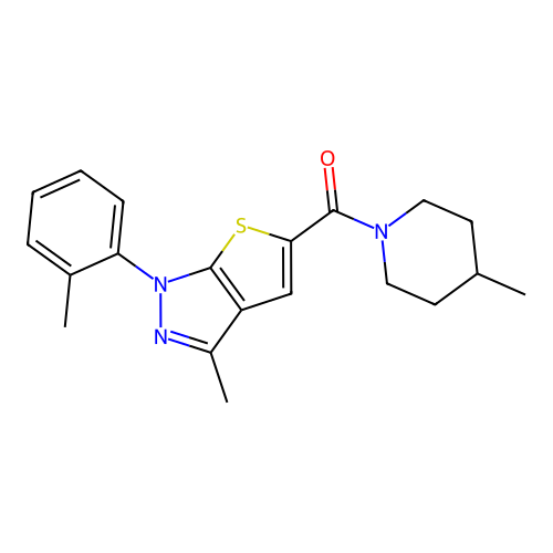 (3-methyl-1-(o-tolyl)-1H-thieno[2,3-c]pyrazol-5-yl)(4-methylpiperidin-1-yl)methanone structure