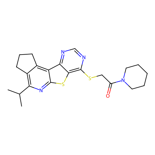1-(piperidin-1-yl)-2-{[4-(propan-2-yl)-2,3-dihydro-1H-cyclopenta[4',5']pyrido[3',2':4,5]thieno[3,2-d]pyrimidin-7-yl]sulfanyl}ethanone structure