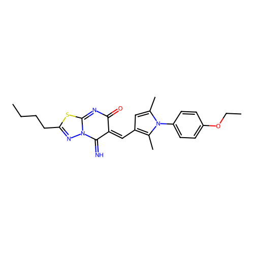 (6Z)-2-butyl-6-[[1-(4-ethoxyphenyl)-2,5-dimethylpyrrol-3-yl]methylidene]-5-imino-[1,3,4]thiadiazolo[3,2-a]pyrimidin-7-one structure