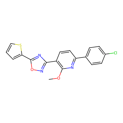 6-(4-Chlorophenyl)-2-methoxy-3-[5-(thiophen-2-yl)-1,2,4-oxadiazol-3-yl]pyridine structure