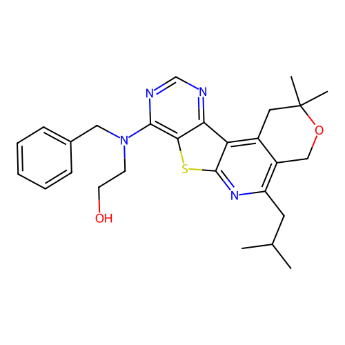 2-(benzyl(5-isobutyl-2,2-dimethyl-2,4-dihydro-1H-pyrano[4'',3'':4',5']pyrido[3',2':4,5]thieno[3,2-d]pyrimidin-8-yl)amino)ethanol structure
