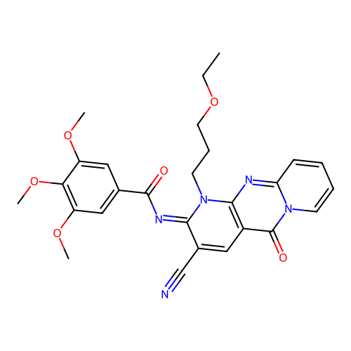 (E)-N-(3-cyano-1-(3-ethoxypropyl)-5-oxo-1H-dipyrido[1,2-a:2',3'-d]pyrimidin-2(5H)-ylidene)-3,4,5-trimethoxybenzamide structure