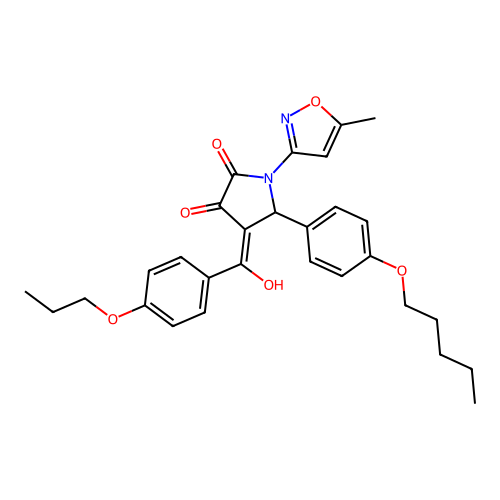 (4E)-4-[hydroxy(4-propoxyphenyl)methylidene]-1-(5-methyl-1,2-oxazol-3-yl)-5-[4-(pentyloxy)phenyl]pyrrolidine-2,3-dione structure