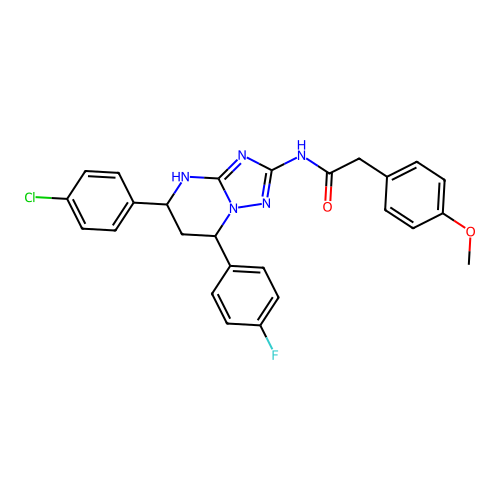 N-(5-(4-chlorophenyl)-7-(4-fluorophenyl)-4,5,6,7-tetrahydro-[1,2,4]triazolo[1,5-a]pyrimidin-2-yl)-2-(4-methoxyphenyl)acetamide structure