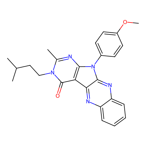 11-(4-methoxyphenyl)-2-methyl-3-(3-methylbutyl)-3,11-dihydro-4H-pyrimido[5',4':4,5]pyrrolo[2,3-b]quinoxalin-4-one structure