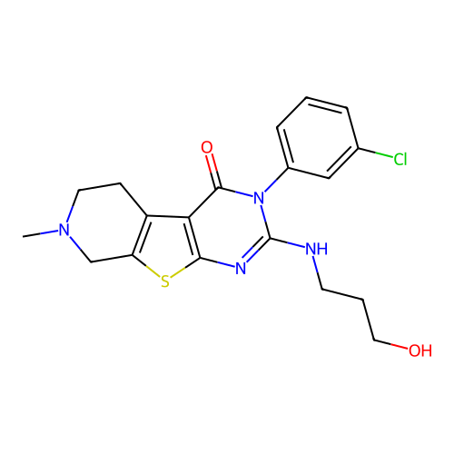 3-(3-chlorophenyl)-2-((3-hydroxypropyl)amino)-7-methyl-5,6,7,8-tetrahydropyrido[4',3':4,5]thieno[2,3-d]pyrimidin-4(3H)-one structure