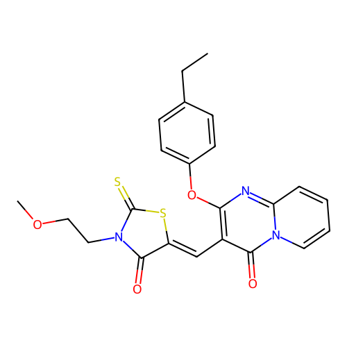 2-(4-ethylphenoxy)-3-{(Z)-[3-(2-methoxyethyl)-4-oxo-2-thioxo-1,3-thiazolidin-5-ylidene]methyl}-4H-pyrido[1,2-a]pyrimidin-4-one structure