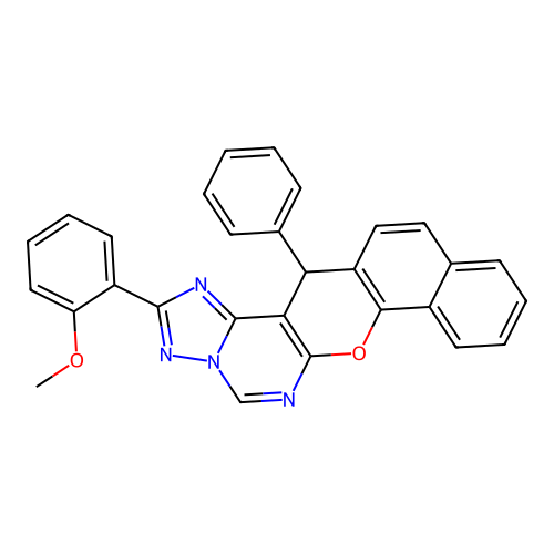2-(2-methoxyphenyl)-14-phenyl-14H-benzo[7,8]chromeno[3,2-e][1,2,4]triazolo[1,5-c]pyrimidine structure