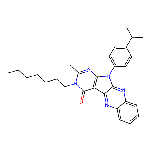 3-heptyl-11-(4-isopropylphenyl)-2-methyl-3H-pyrimido[5',4':4,5]pyrrolo[2,3-b]quinoxalin-4(11H)-one structure