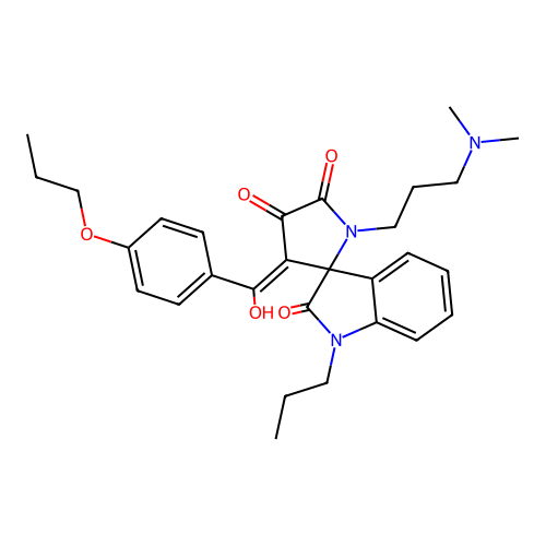 (4'E)-1'-[3-(dimethylamino)propyl]-4'-[hydroxy-(4-propoxyphenyl)methylidene]-1-propylspiro[indole-3,5'-pyrrolidine]-2,2',3'-trione structure