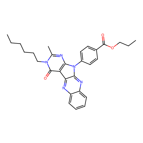 propyl 4-(3-hexyl-2-methyl-4-oxo-3,4-dihydro-11H-pyrimido[5',4':4,5]pyrrolo[2,3-b]quinoxalin-11-yl)benzoate structure
