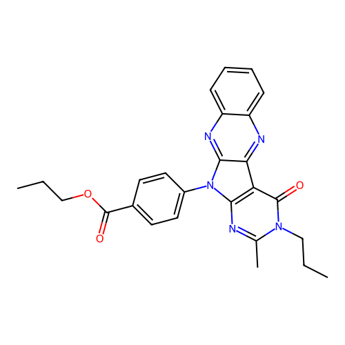 propyl 4-(2-methyl-4-oxo-3-propyl-3,4-dihydro-11H-pyrimido[5',4':4,5]pyrrolo[2,3-b]quinoxalin-11-yl)benzoate structure