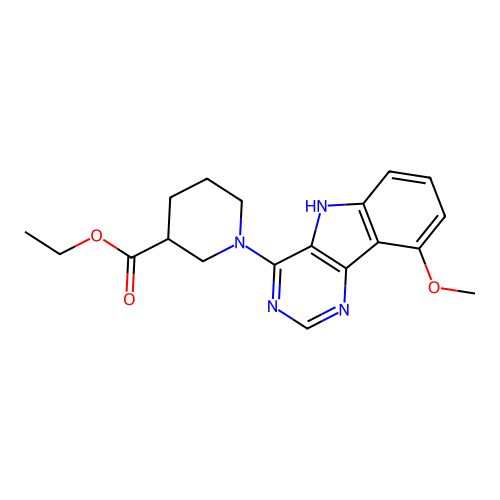 ethyl 1-(9-methoxy-5H-pyrimido[5,4-b]indol-4-yl)piperidine-3-carboxylate structure