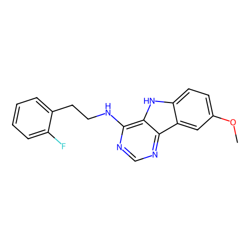 N-[2-(2-fluorophenyl)ethyl]-8-methoxy-5H-pyrimido[5,4-b]indol-4-amine structure