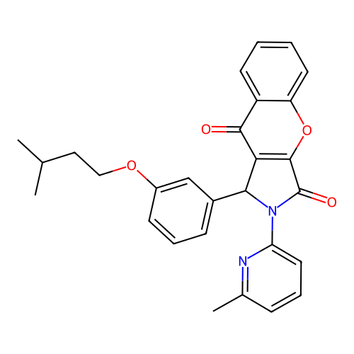 1-(3-(isopentyloxy)phenyl)-2-(6-methylpyridin-2-yl)-1,2-dihydrochromeno[2,3-c]pyrrole-3,9-dione structure