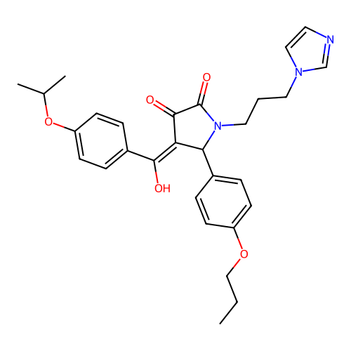 (4E)-4-[hydroxy-(4-propan-2-yloxyphenyl)methylidene]-1-(3-imidazol-1-ylpropyl)-5-(4-propoxyphenyl)pyrrolidine-2,3-dione structure