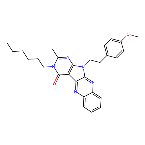 3-hexyl-11-(4-methoxyphenethyl)-2-methyl-3H-pyrimido[5',4':4,5]pyrrolo[2,3-b]quinoxalin-4(11H)-one structure