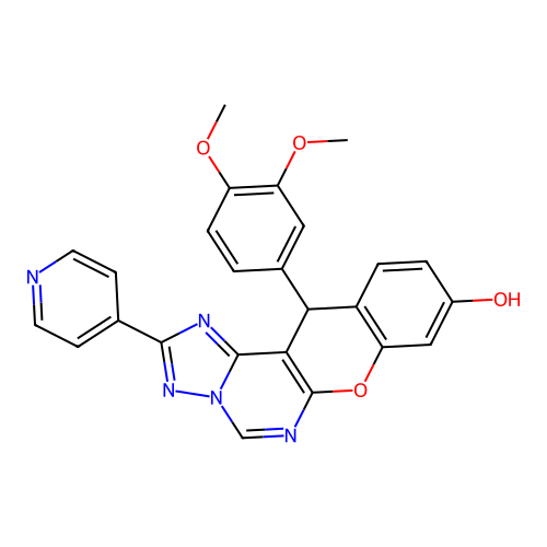 12-(3,4-dimethoxyphenyl)-2-(pyridin-4-yl)-12H-chromeno[3,2-e][1,2,4]triazolo[1,5-c]pyrimidin-9-ol structure