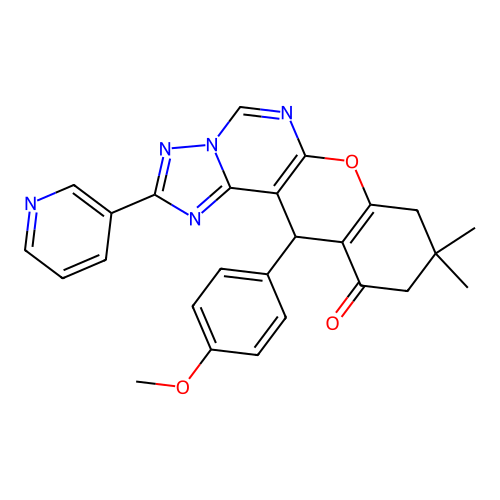 12-(4-methoxyphenyl)-9,9-dimethyl-2-(pyridin-3-yl)-8,9,10,12-tetrahydro-11H-chromeno[3,2-e][1,2,4]triazolo[1,5-c]pyrimidin-11-one structure