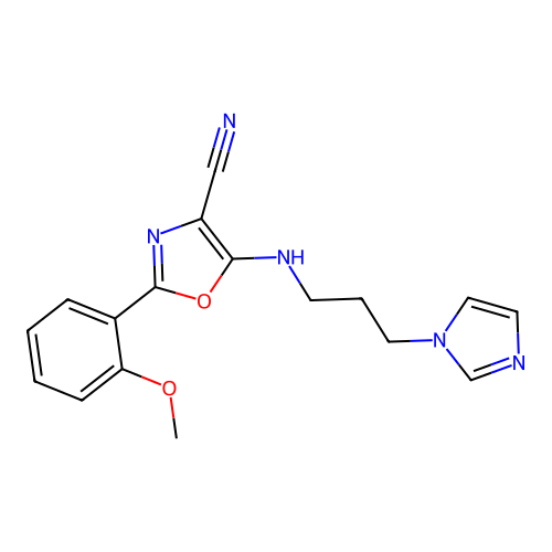 5-(3-Imidazol-1-yl-propylamino)-2-(2-methoxy-phenyl)-oxazole-4-carbonitrile structure