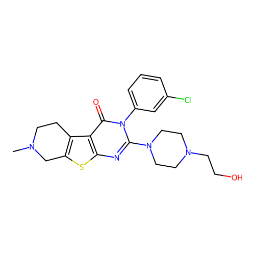 3-(3-chlorophenyl)-2-(4-(2-hydroxyethyl)piperazin-1-yl)-7-methyl-5,6,7,8-tetrahydropyrido[4',3':4,5]thieno[2,3-d]pyrimidin-4(3H)-one structure