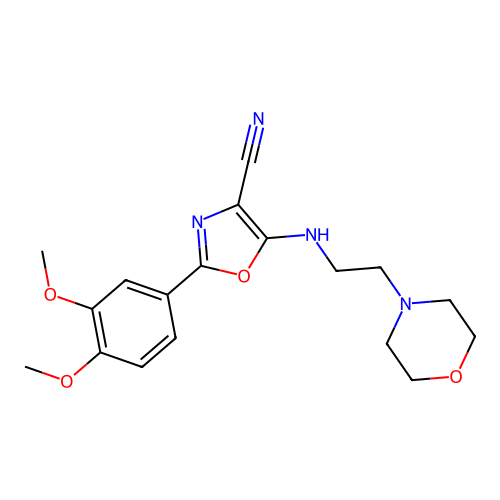 2-(3,4-dimethoxyphenyl)-5-(2-morpholin-4-ylethylamino)-1,3-oxazole-4-carbonitrile structure