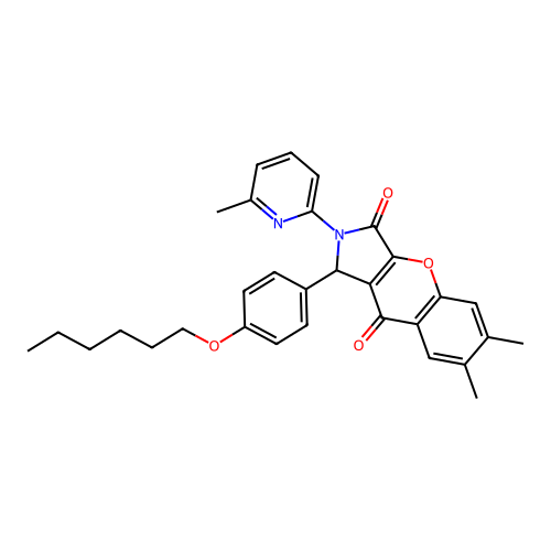 1-(4-(hexyloxy)phenyl)-6,7-dimethyl-2-(6-methylpyridin-2-yl)-1,2-dihydrochromeno[2,3-c]pyrrole-3,9-dione structure